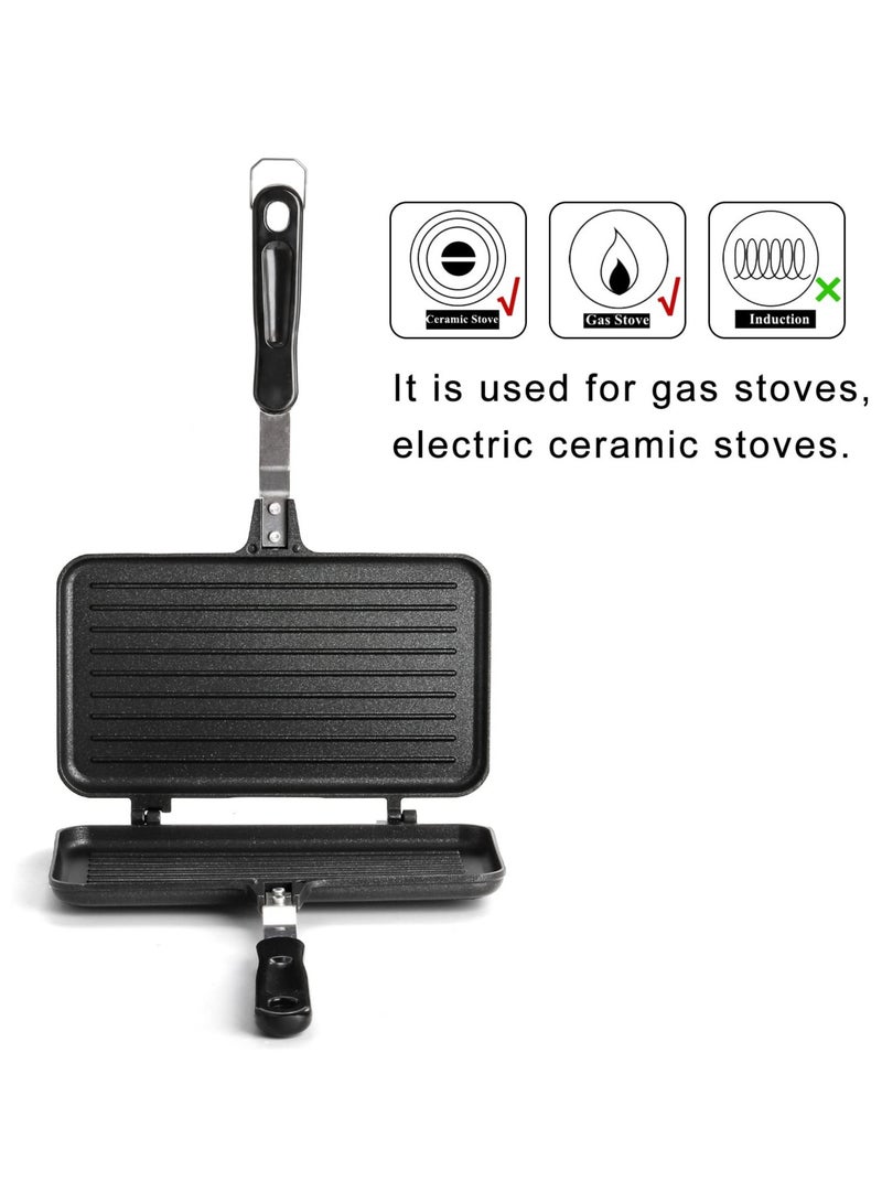 Excefore Sandwich Maker Grilled Sandwich and Panini Maker Pan with Non-Stick Plates and Handle Stovetop Toasted Sandwich Maker Aluminum Flip Pan for Home Kitchen Camping Cookware Equipment - Image 3