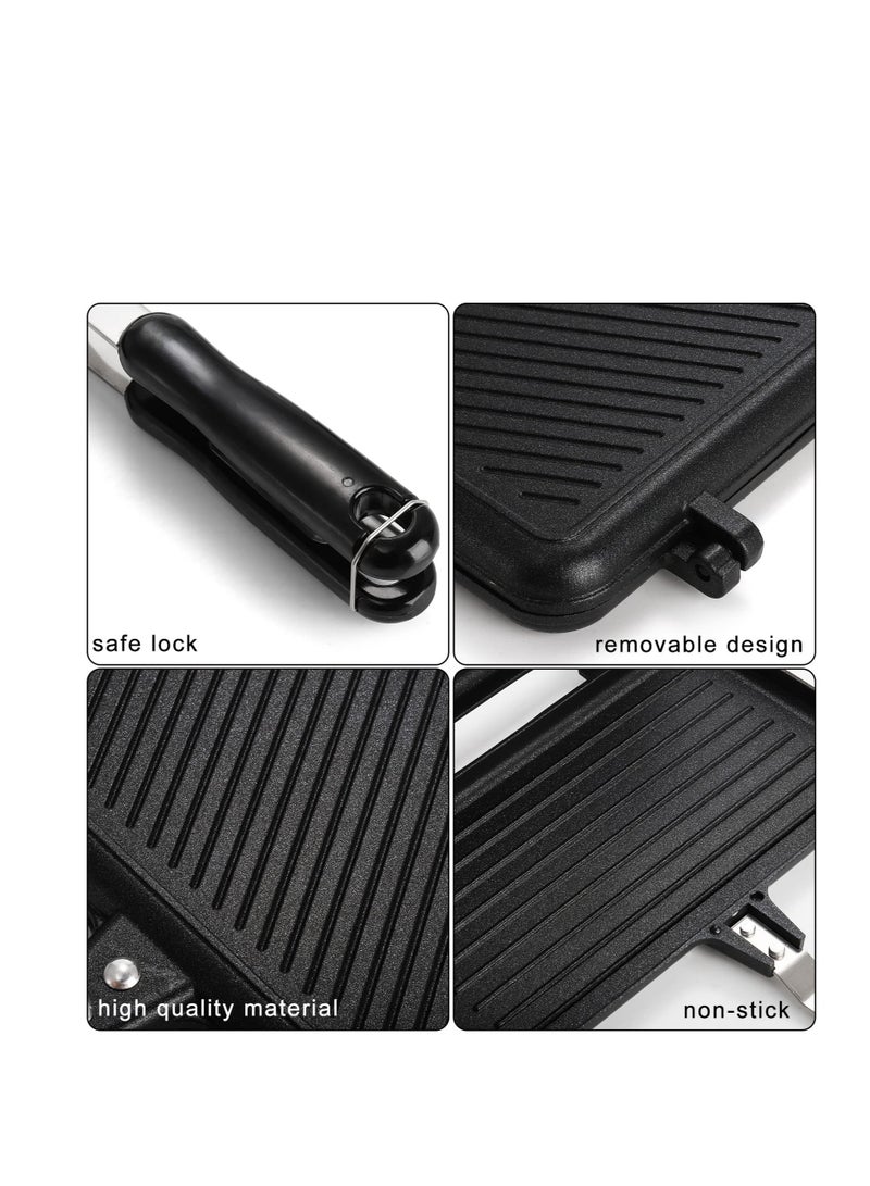 Excefore Sandwich Maker Grilled Sandwich and Panini Maker Pan with Non-Stick Plates and Handle Stovetop Toasted Sandwich Maker Aluminum Flip Pan for Home Kitchen Camping Cookware Equipment - Image 2
