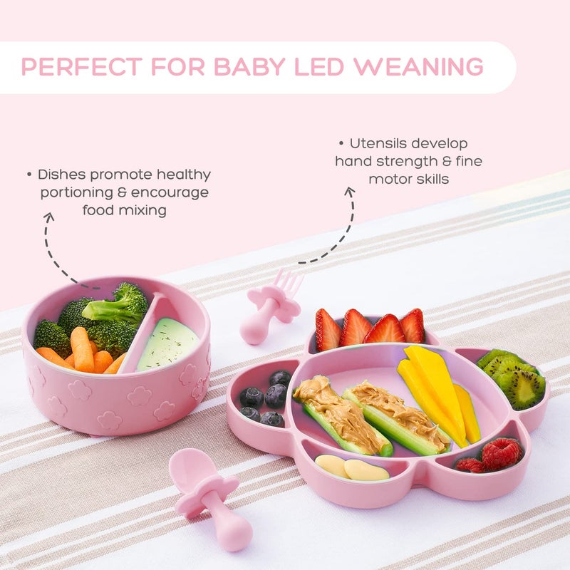 Grabease Silicone Baby Plates & Bowls Set - Strong Suction Base & Bowls with Suction - Encourages Self-Feeding with Toddler Utensils - Dishwasher-Safe Design & Baby Feeding Set - Mint, Pack of 4 - Image 2