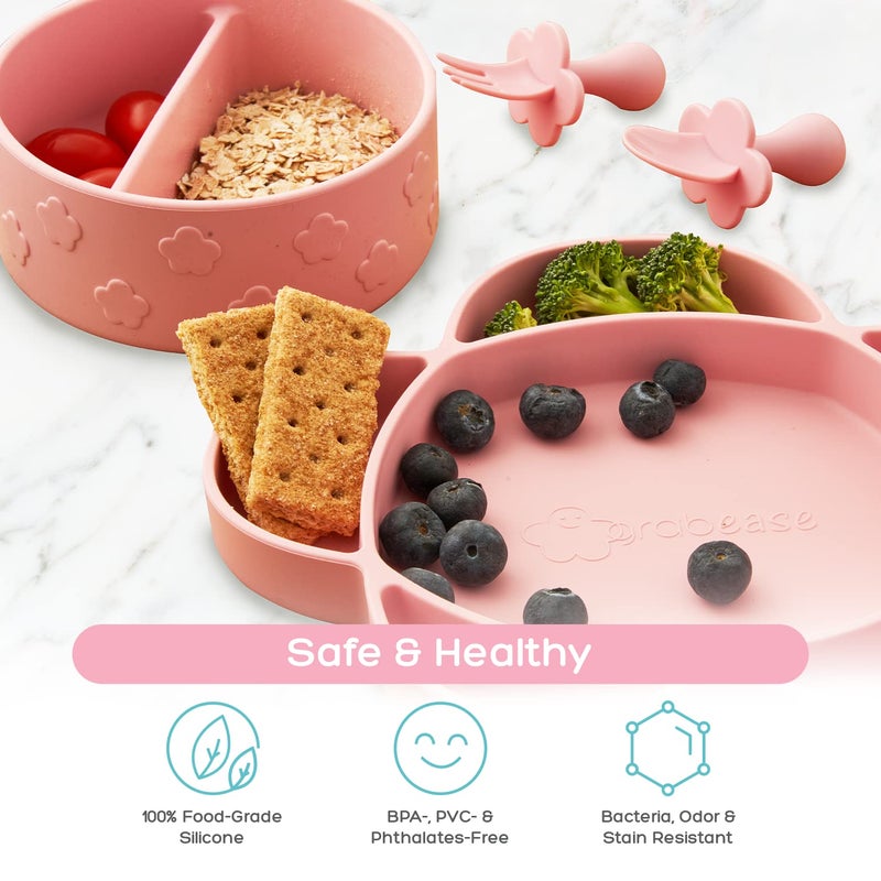 Grabease Silicone Baby Plates & Bowls Set - Strong Suction Base & Bowls with Suction - Encourages Self-Feeding with Toddler Utensils - Dishwasher-Safe Design & Baby Feeding Set - Mint, Pack of 4 - Image 5