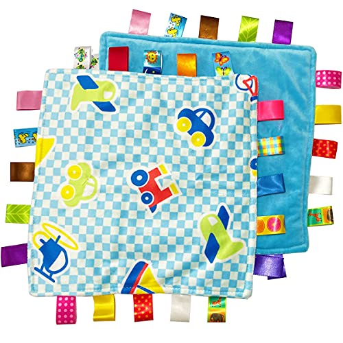 FOMAISELF 1 PC Soft Baby Tag Blanket,10.4x10.4INCH Cute Taggy Security Blanket, Colorful Label Blanket Gift for Baby(Car) - Image 1