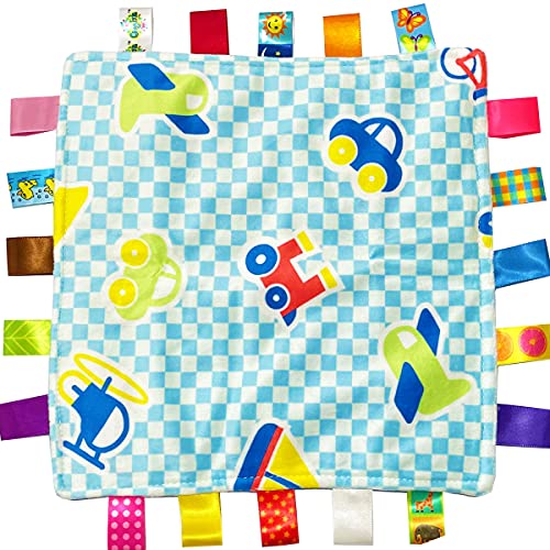 FOMAISELF 1 PC Soft Baby Tag Blanket,10.4x10.4INCH Cute Taggy Security Blanket, Colorful Label Blanket Gift for Baby(Car) - Image 2