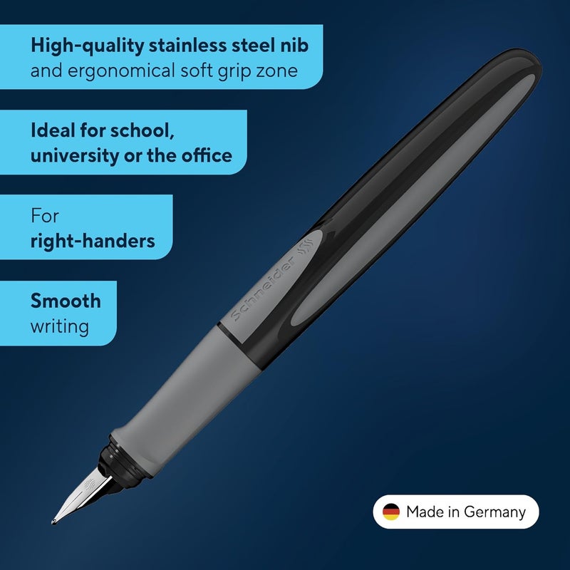 Schneider Ray Fountain Pen M (Medium), Refillable, Onyx Barrel, Royal Blue Erasable Ink Cartridge, Pack of 1 Pen (168207) - Image 2