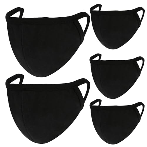 comfso 5 Pack Soft Cloth Black Face Masks with Nose Bridge Wire Breathable Dust proof Cotton for Adult Women Men Reusable Washable - Image 2