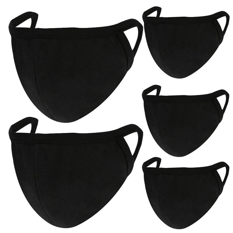 comfso 5 Pack Soft Cloth Black Face Masks with Nose Bridge Wire Breathable Dust proof Cotton for Adult Women Men Reusable Washable - Image 3