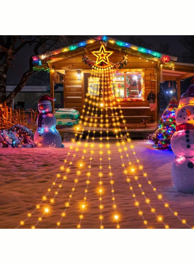 VTERLY Christmas Decoration Lights, 350 LED Warm White Waterfall Christmas Star String Lights, Indoor Outdoor String Lights for Yard, Party, Home, Holiday - Image 2