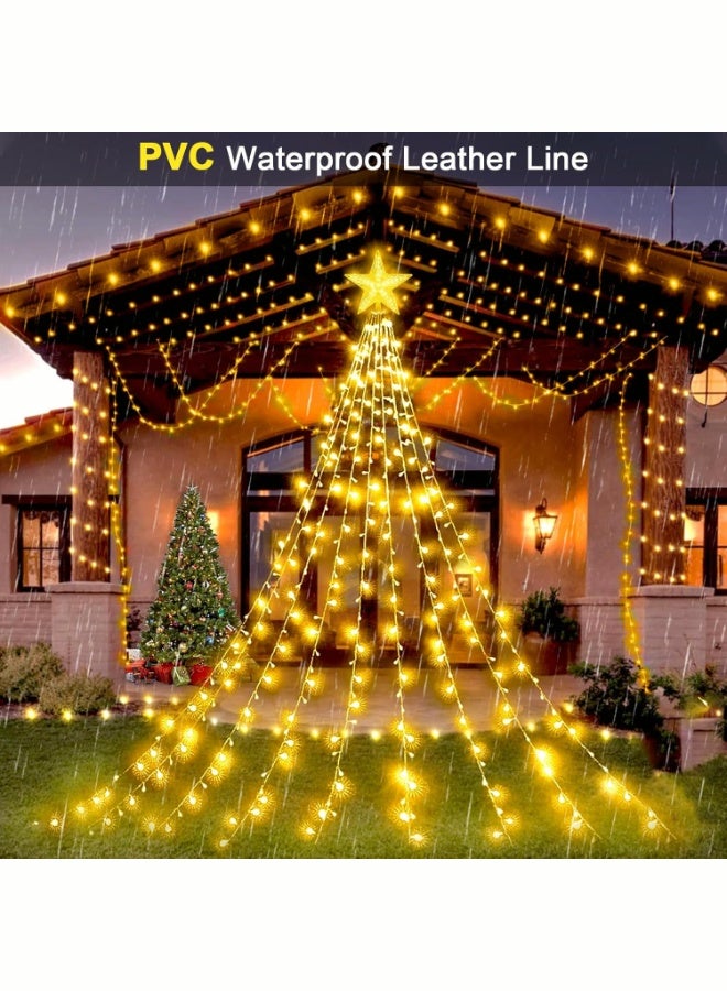 VTERLY Christmas Decoration Lights, 350 LED Warm White Waterfall Christmas Star String Lights, Indoor Outdoor String Lights for Yard, Party, Home, Holiday - Image 3