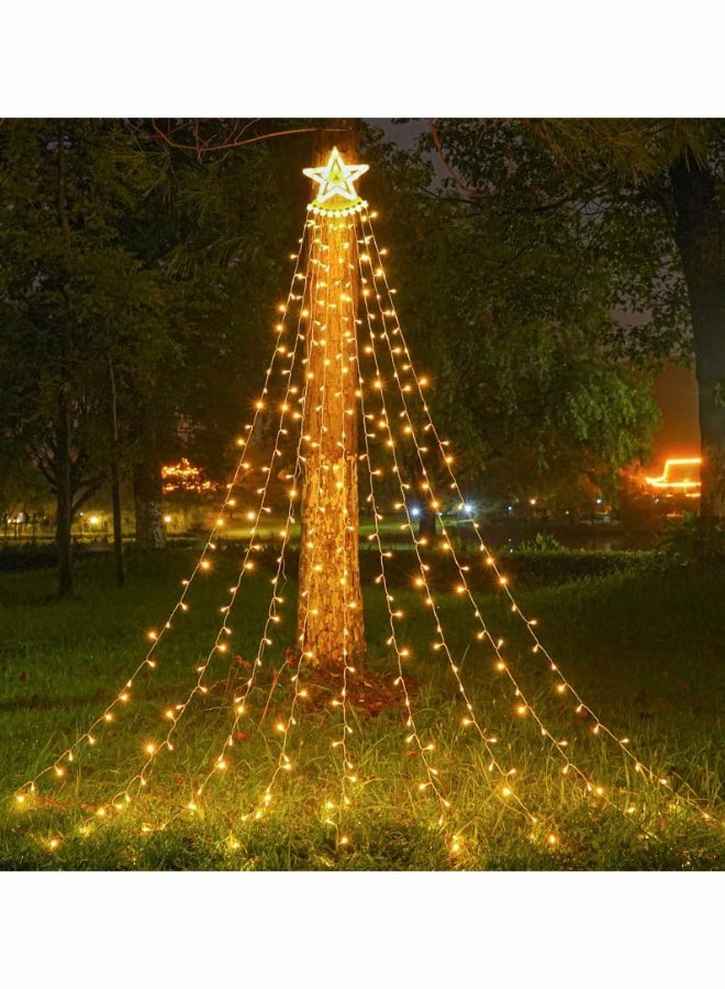 VTERLY Christmas Decoration Lights, 350 LED Warm White Waterfall Christmas Star String Lights, Indoor Outdoor String Lights for Yard, Party, Home, Holiday - Image 1