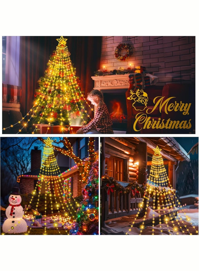 VTERLY Christmas Decoration Lights, 350 LED Warm White Waterfall Christmas Star String Lights, Indoor Outdoor String Lights for Yard, Party, Home, Holiday - Image 4
