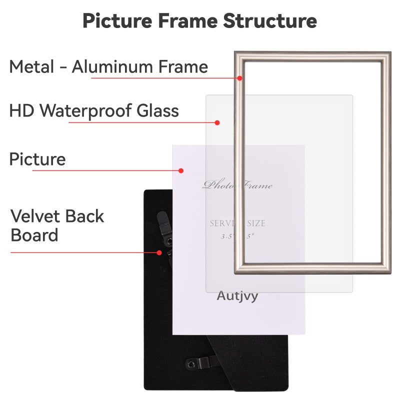 Autjvy 3.5x5 Picture Frame Champagne Brushed Modern Simple Thin Aluminum Metal Photo Frame with HD Real Glass  Display for Tabletop and Wall Collage. (2 Pack) - Image 3