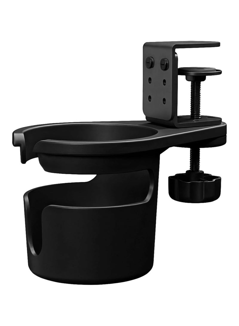 عام **حامل أكواب قابل للتعديل والدوران مع تصميم مشبك - لتخزين القهوة والمشروبات، بلاستيك أسود، يناسب الأكواب القياسية، مثالي للمكاتب، الألعاب، والاستخدام في السيارة.** - Image 1