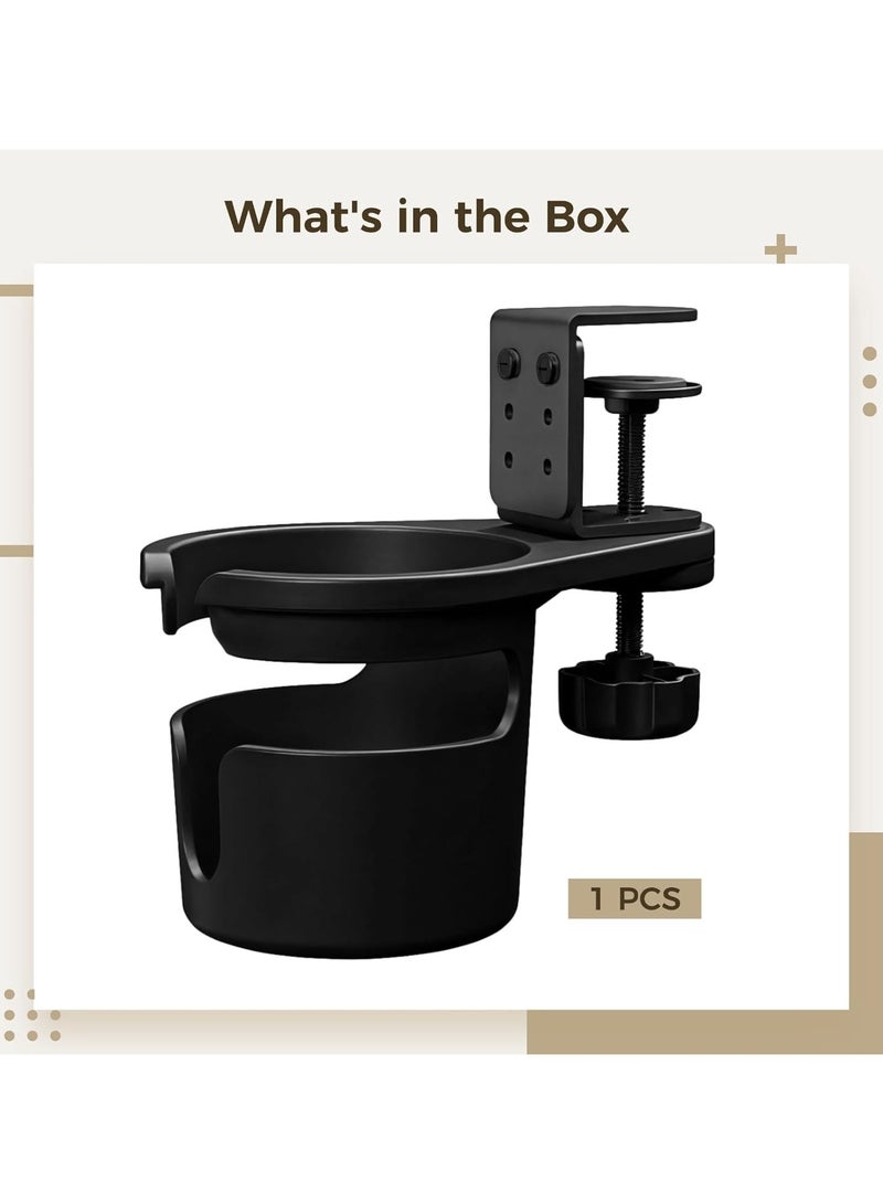 عام **حامل أكواب قابل للتعديل والدوران مع تصميم مشبك - لتخزين القهوة والمشروبات، بلاستيك أسود، يناسب الأكواب القياسية، مثالي للمكاتب، الألعاب، والاستخدام في السيارة.** - Image 5