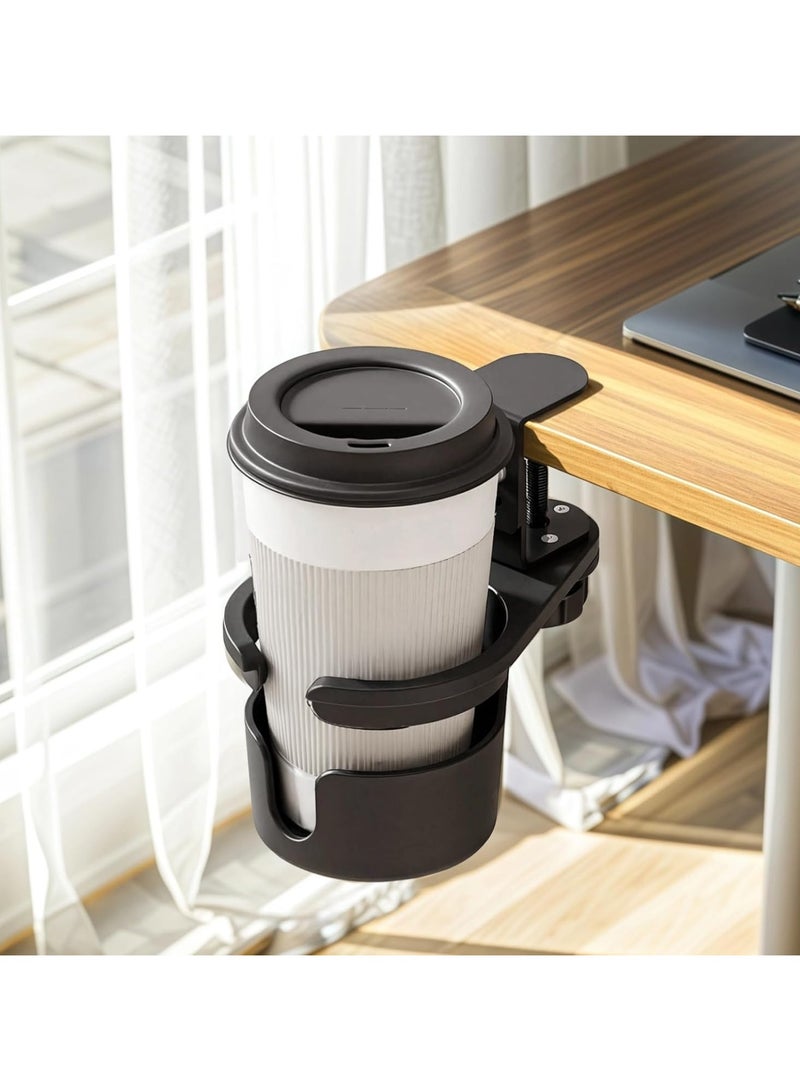 عام **حامل أكواب قابل للتعديل والدوران مع تصميم مشبك - لتخزين القهوة والمشروبات، بلاستيك أسود، يناسب الأكواب القياسية، مثالي للمكاتب، الألعاب، والاستخدام في السيارة.** - Image 2