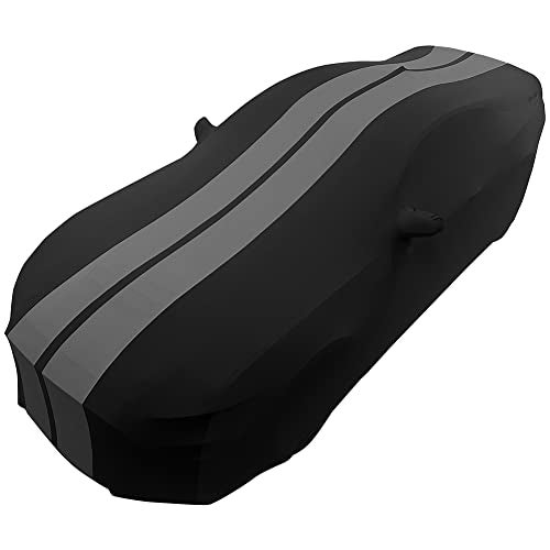 SR1 Performance 2005-2025 Mustang Indoor Car Cover - High End Custom Fit Ultraguard Stretch Satin Sport Series Dust Proof : Black with Gray Stripes for Ford Mustang V6/Ecoboost/GT/Bullitt/Shelby GT350 - Image 1