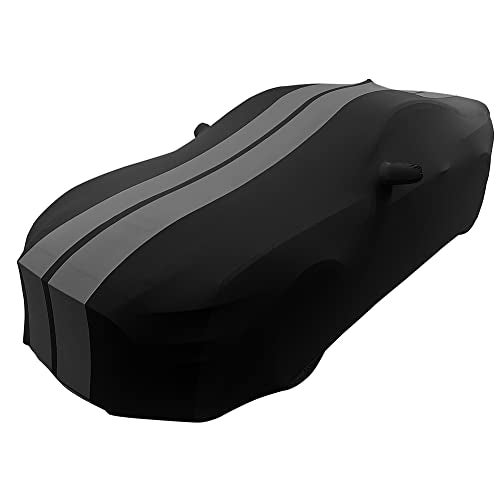 SR1 Performance 2005-2025 Mustang Indoor Car Cover - High End Custom Fit Ultraguard Stretch Satin Sport Series Dust Proof : Black with Gray Stripes for Ford Mustang V6/Ecoboost/GT/Bullitt/Shelby GT350 - Image 5