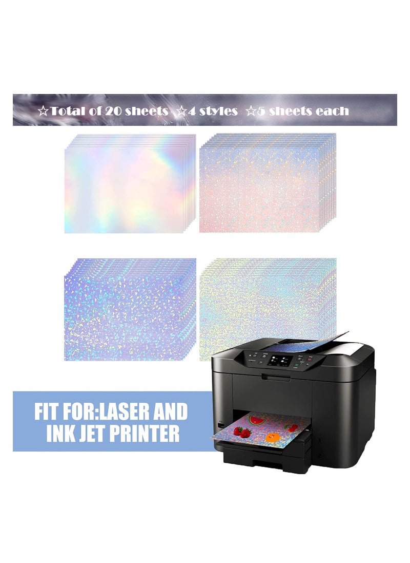 SYOSI - Holographic Sticker Paper Clear A4 Vinyl Sticker Paper Self-Adhesive Waterproof Transparent Film with Gem Spot Rainbow Star Patterns A4 Size 20 Sheets - Image 1