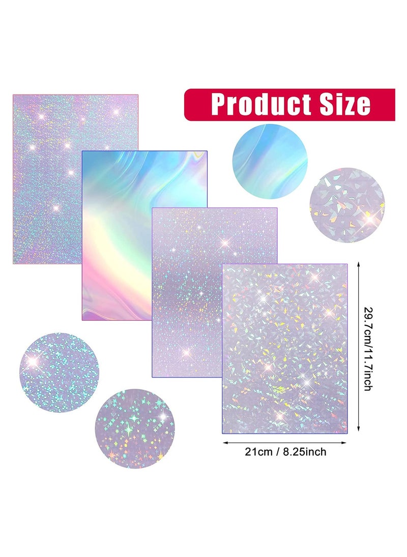 SYOSI - Holographic Sticker Paper Clear A4 Vinyl Sticker Paper Self-Adhesive Waterproof Transparent Film with Gem Spot Rainbow Star Patterns A4 Size 20 Sheets - Image 1