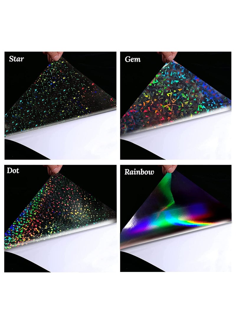 SYOSI - Holographic Sticker Paper Clear A4 Vinyl Sticker Paper Self-Adhesive Waterproof Transparent Film with Gem Spot Rainbow Star Patterns A4 Size 20 Sheets - Image 1