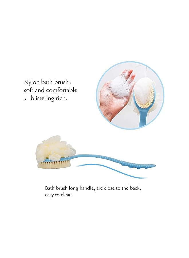 Zaboon 2 In 1 Long Handle Bath Body Brush With Soft Loofah And Nylon Wool Back Scrubber Bath Mesh Sponge For Skin Exfoliating Bath Massage Suitable For Wet Or Dry Men And Women Blue - Image 2