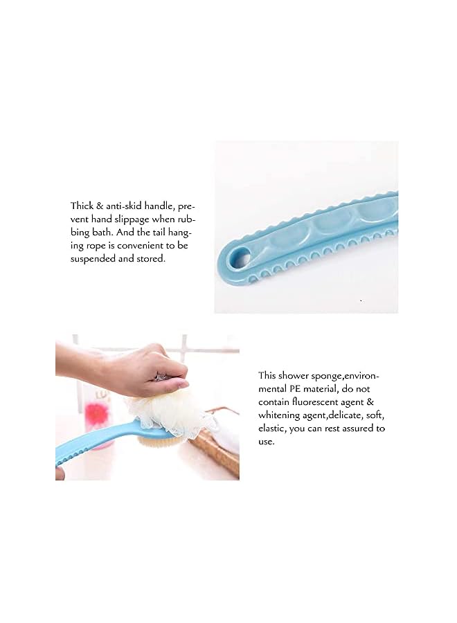 Zaboon 2 In 1 Long Handle Bath Body Brush With Soft Loofah And Nylon Wool Back Scrubber Bath Mesh Sponge For Skin Exfoliating Bath Massage Suitable For Wet Or Dry Men And Women Blue - Image 3