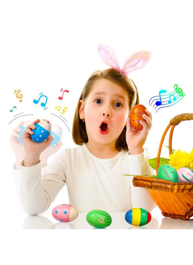 Omgouue 8 PCS Easter Wooden Eggs Shakers Musical Instruments Decorations Percussion Maracas Craft for Kids/Toddlers Hunt Game Gifts Basket Stuffers Fillers Decor  - Image 2