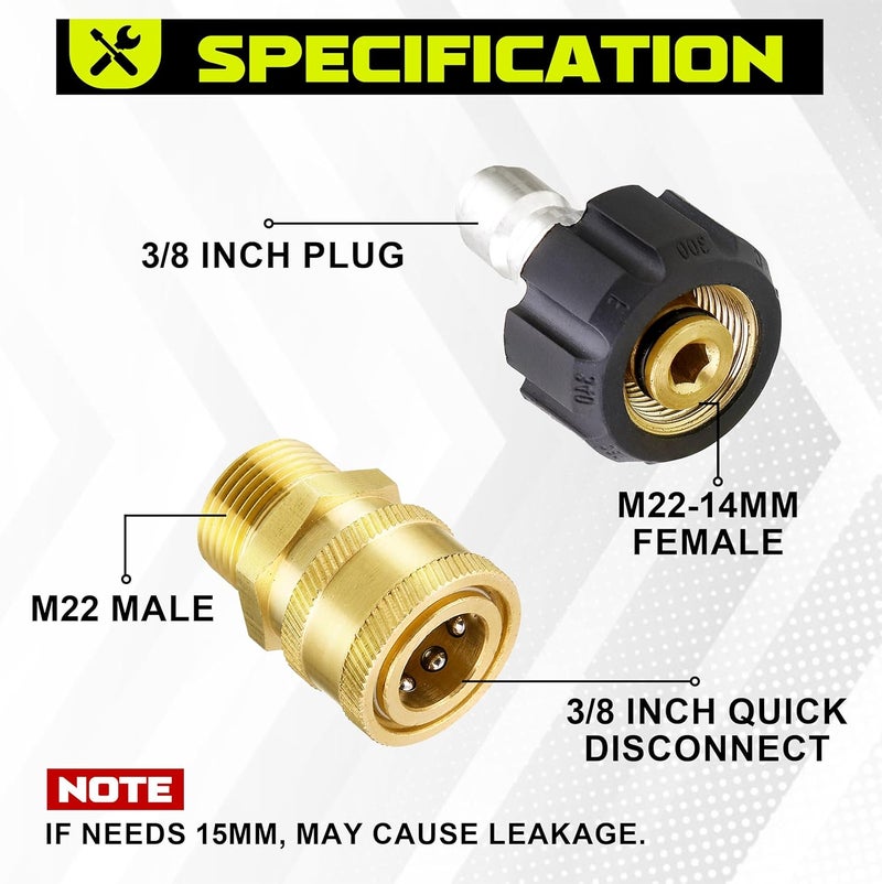M MINGLE Mingle Ultimate Pressure Washer Adapter Set, Quick Disconnect Kit, M22 Swivel to 3/8 Inch Quick Connect, 3/4 Inch to Quick Release, 8-Pack Temp & permanent project compatible - Image 3