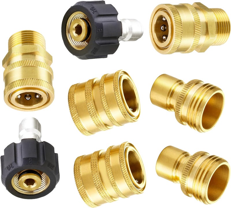 M MINGLE Mingle Ultimate Pressure Washer Adapter Set, Quick Disconnect Kit, M22 Swivel to 3/8 Inch Quick Connect, 3/4 Inch to Quick Release, 8-Pack Temp & permanent project compatible - Image 1