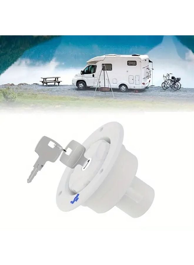 White RV Water Inlet Gravity Fill Port With Lock And 2 Keys For Camper Trailer - Image 1