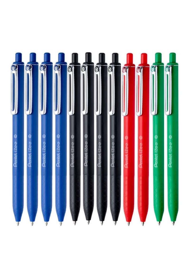 Pentel 12-Piece Izee Retractable Ballpoint Pen 1.0mm Tip Multicolour - Image 1