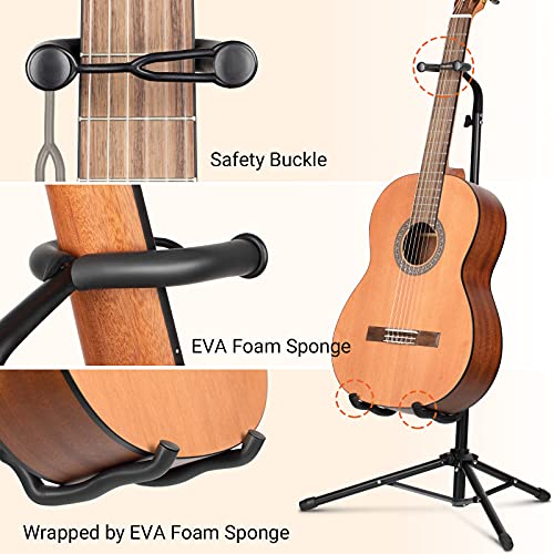CAHAYA Guitar Stand Floor - Folding Universal Guitar Holder for Acoustic Electric Guitars Bass Guitar Adjust Height from 30.7 to 37 In Folding Tripod Guitar Stands with Neck Holder - Image 5