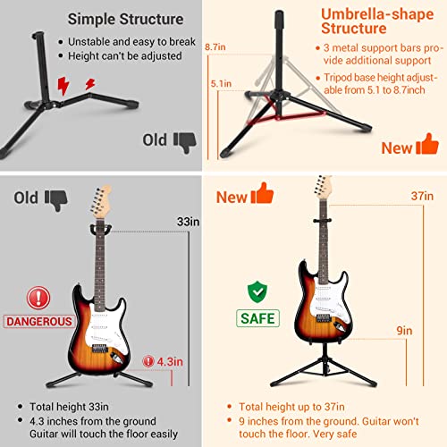 CAHAYA Guitar Stand Floor - Folding Universal Guitar Holder for Acoustic Electric Guitars Bass Guitar Adjust Height from 30.7 to 37 In Folding Tripod Guitar Stands with Neck Holder - Image 3