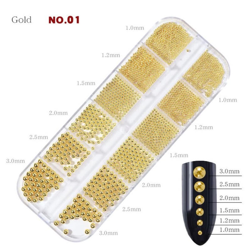 Bellecrey 0.8mm Mini Small Nail Beads Stainless Steel Beads Nail Chain Charms Nails Art Decorations Gun Grey Nail Studs Gold Caviar Nail Charms DIY Tool Nail Studs Accessories Cold Nail Gems (Gold) - Image 3