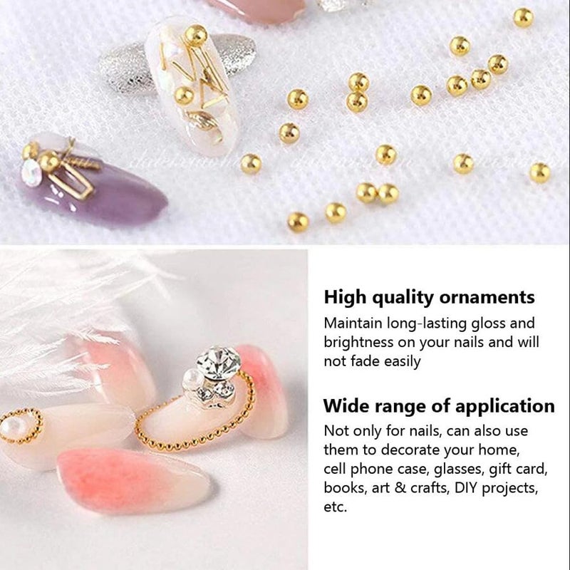 Bellecrey 0.8mm Mini Small Nail Beads Stainless Steel Beads Nail Chain Charms Nails Art Decorations Gun Grey Nail Studs Gold Caviar Nail Charms DIY Tool Nail Studs Accessories Cold Nail Gems (Gold) - Image 4