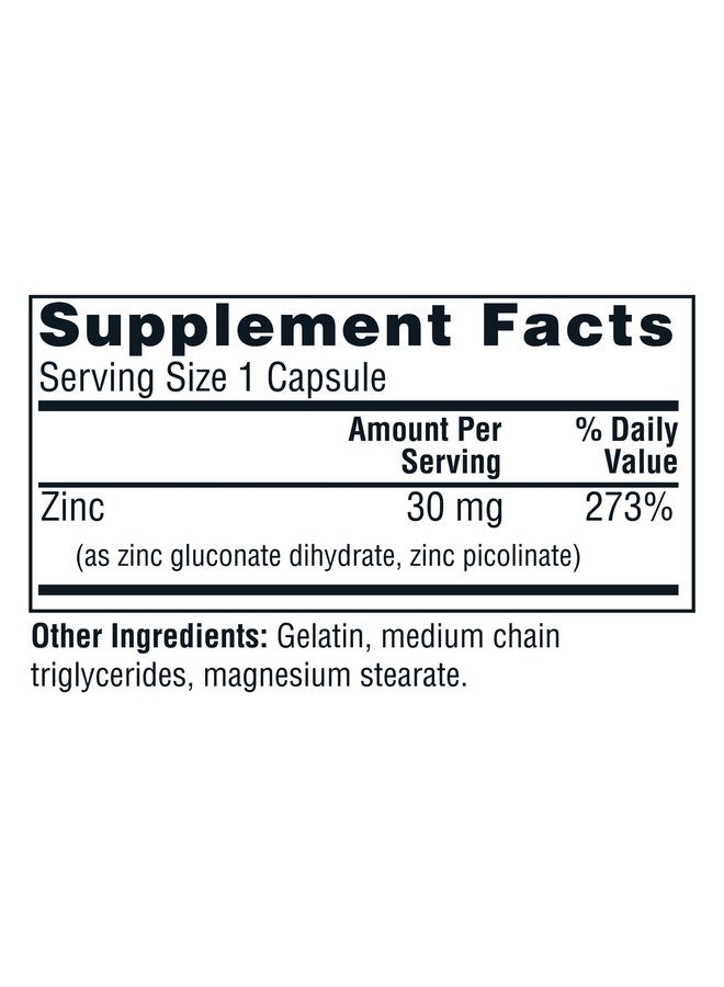 Twinlab Zinc Caps - Immune Support Supplement - Zinc Picolinate & Zinc Gluconate - Pure Zinc Supplement for Immune Defense, Healthy Skin, DNA Synthesis, Metabolism and Growth - 30mg, 100 Caps - 2 Pack - Image 2