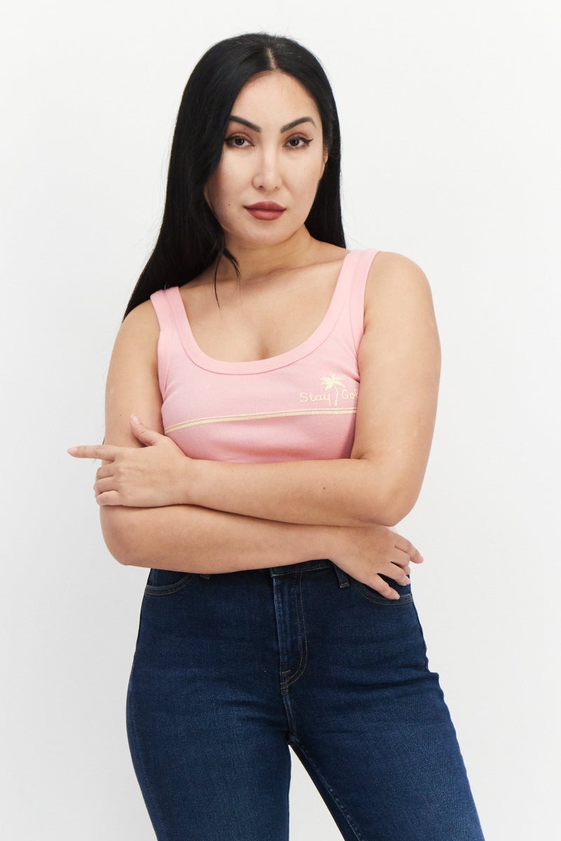 Billabong Women Scoop Neck Sleeveless Graphic Print Tank Top, Pink - Image 1