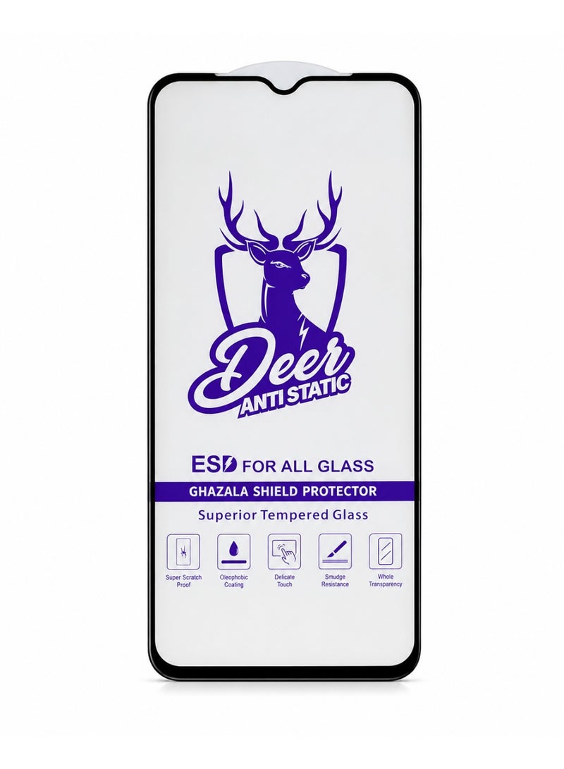 DEER Full Glue Ghazala Shield Anti-Static Tempered Glass Screen Protector for OPPO A15s - Black Edge - Image 2