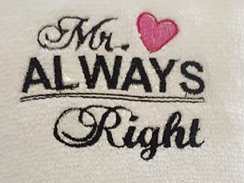 Mrunals Fashion 150 GSM Hand Towel with Mr Always Right Embroidery Pack of 2 Size 16 W X 27L inch Towel Color White - Image 2