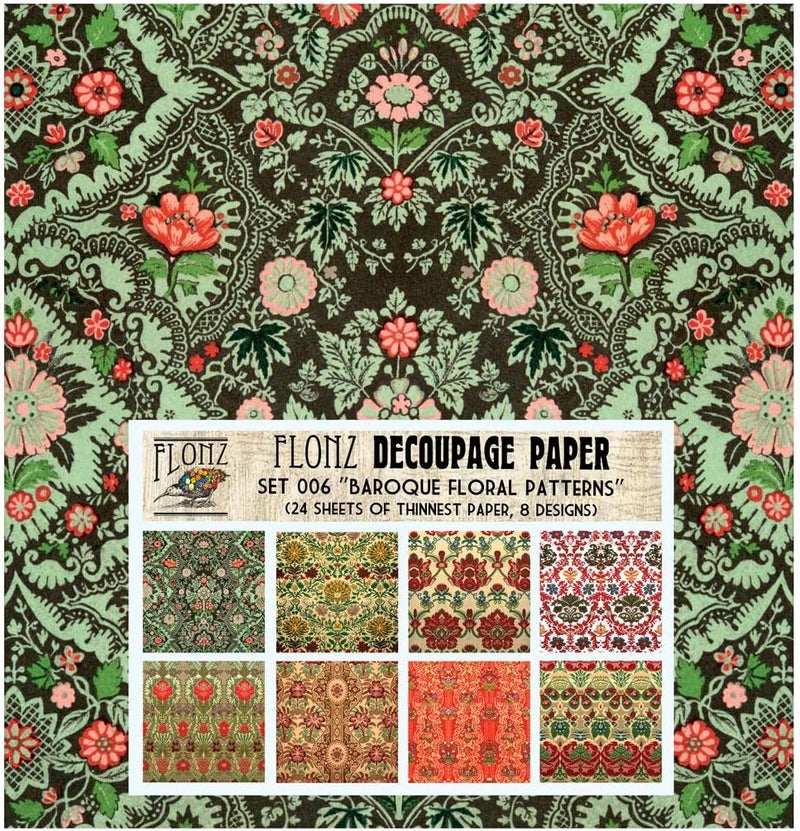 Decoupage Paper Pack (24 Sheets 6"x6") Baroque Arabesque Vintage Styled Paper for Decoupage and Craft