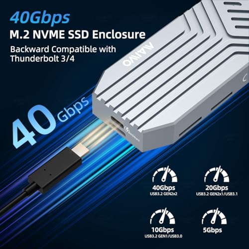 MAIWO M.2 NVMe SSD Enclosure 40Gbps, USB4 External Tool-Free NVMe Enclosure for 2280 M-Key,Compatible with Thunderbolt 4/3/USB4/USB C with Cooling Fan, Aluminum Alloy Shell ASM2464PD Chip - Image 2