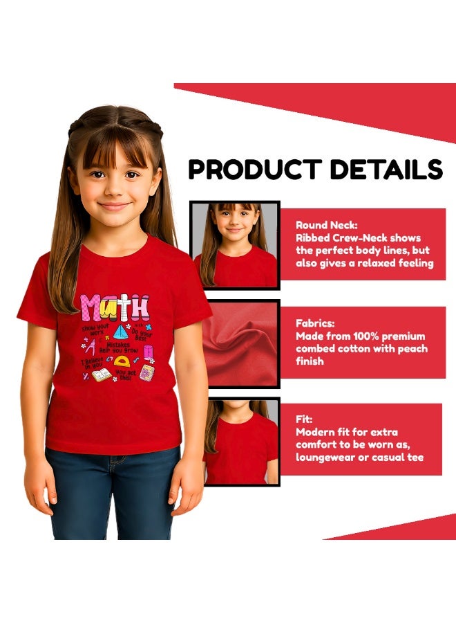 برينت شوب فور مي تيشيرت بناتي ليوم الرياضيات للأطفال | تيشيرت مطبوع عليه أرقام وكسور، تيشيرت بأكمام قصيرة مزين برموز رياضية ملونة - Image 4