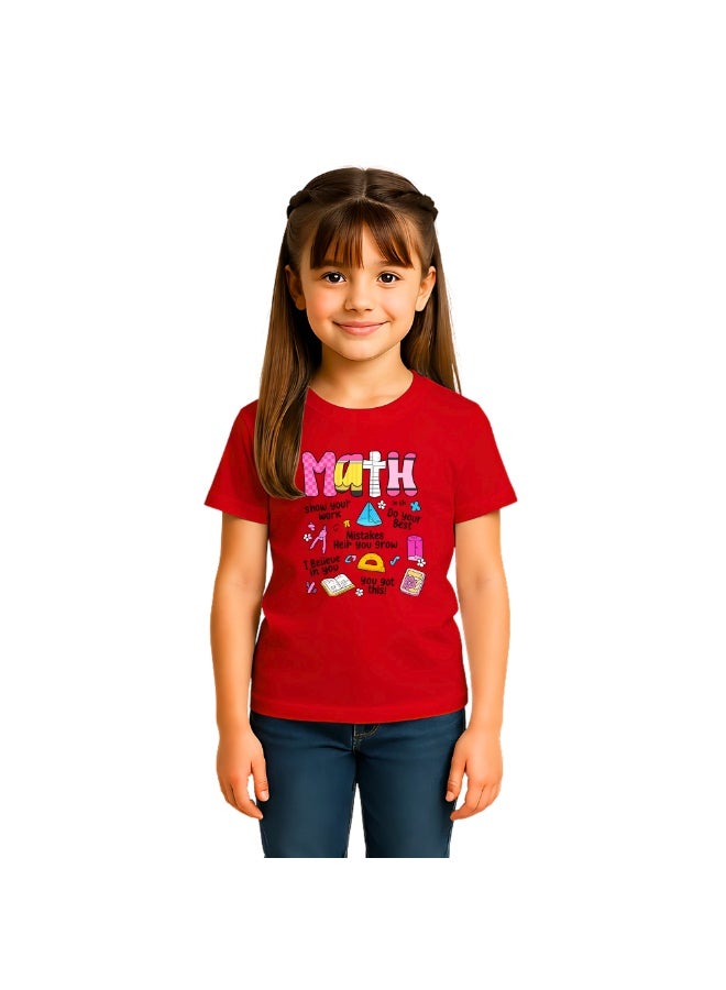 برينت شوب فور مي تيشيرت بناتي ليوم الرياضيات للأطفال | تيشيرت مطبوع عليه أرقام وكسور، تيشيرت بأكمام قصيرة مزين برموز رياضية ملونة - Image 1