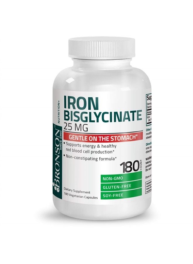 Bronson حديد بيزغليسينات 25 ملغ لطيف على المعدة، يدعم الطاقة وإنتاج خلايا الدم الحمراء الصحية - تركيبة غير مسببة للإمساك - غير معدلة وراثيًا، 180 كبسولة نباتية - Image 5