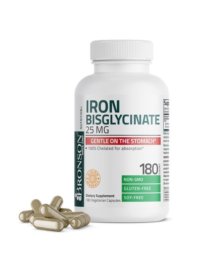Bronson Iron Bisglycinate 25 mg Gentle on The Stomach, Supports Energy & Healthy Red Blood Cell Production - Non-Constipating Formula - Non GMO, 180 Vegetarian Capsules - Image 1