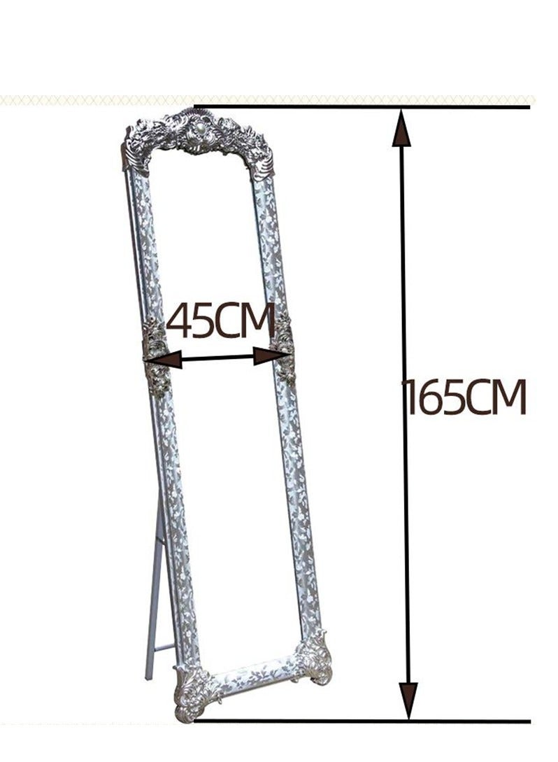 Golden Stand Mirror, Full Length Mirror Standing Mirror, Large Rectangle Bedroom Mirror Floor Mirror, Carved Frame 8132-Silver 45X165Cm  - Image 2