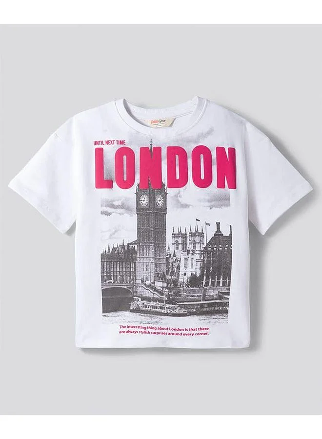 Primo Gino Primo Gino 100% Cotton French Terry Knit Oversized New York Printed T-Shirt and Denim Shorts Set - White and Black