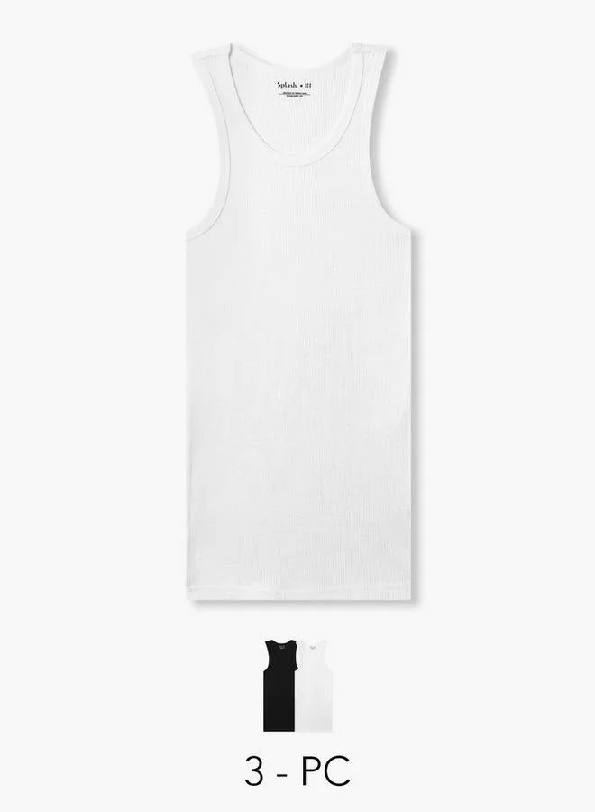 سبلاش فيڤ Men Ribbed Cotton Vest - Pack of 3