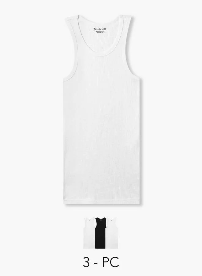 سبلاش فيڤ Men Ribbed Cotton Vest   Pack of 3