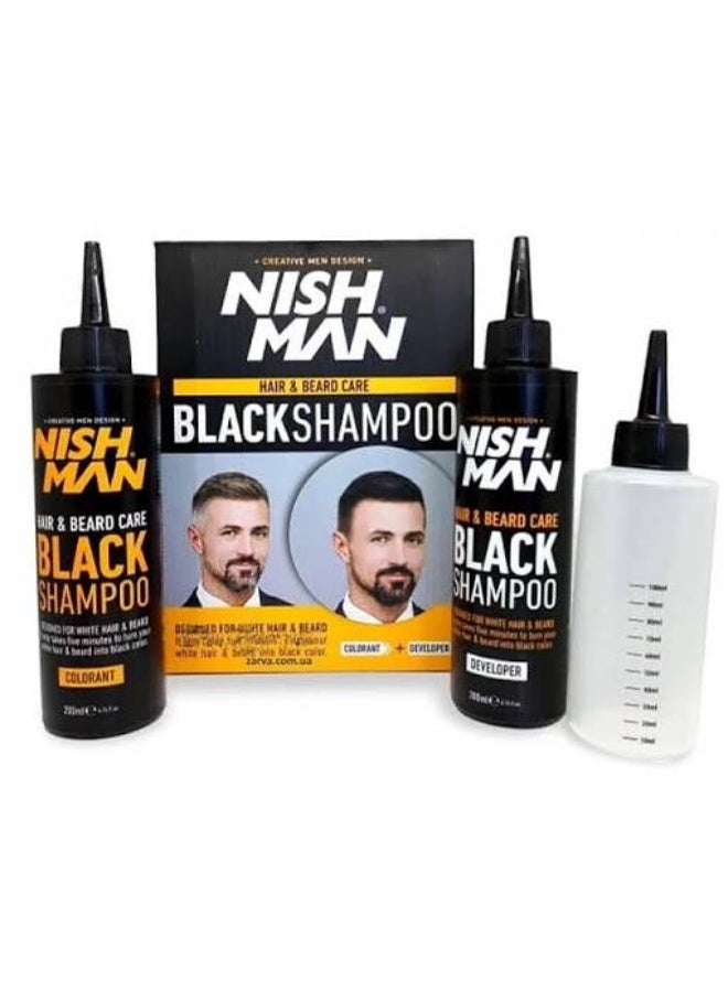 NISHMAN Black Hair & Beard Color Shampoo 200 ml Twin Pack - Image 1