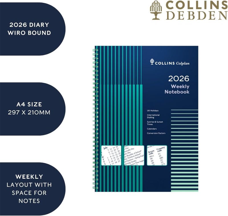 Collins - Colplan - 2026 12 Month Calendar Year Planner, Week-To-View with Notes Diary, A4 Wiro Bound Cover (62-26) - Image 5