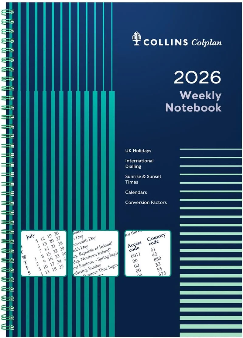 Collins Collins - Colplan - 2026 12 Month Calendar Year Planner, Week-To-View with Notes Diary, A4 Wiro Bound Cover (62-26)
